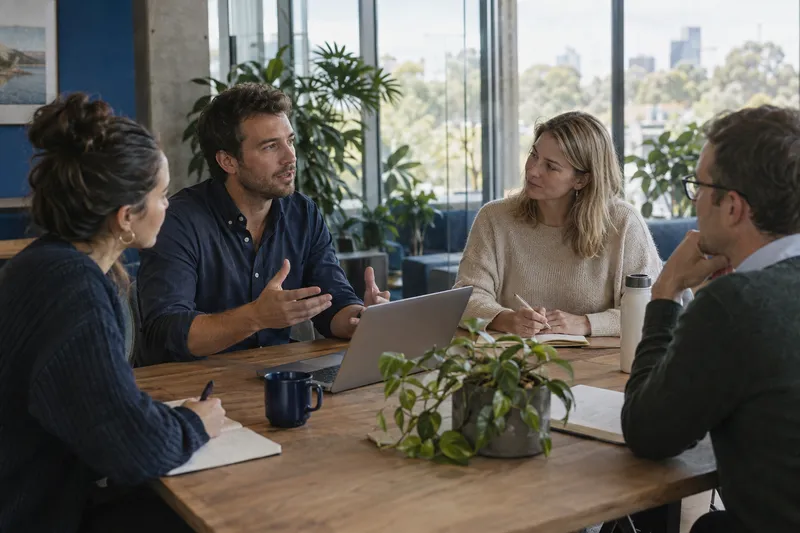 A small professional services team in a meeting