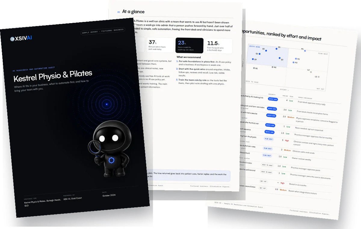 Pages from the sample AI Automation Audit report